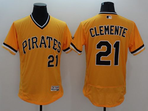 Pirates #21 Roberto Clemente Gold Flexbase Authentic Collection Cooperstown Stitched MLB Jersey
